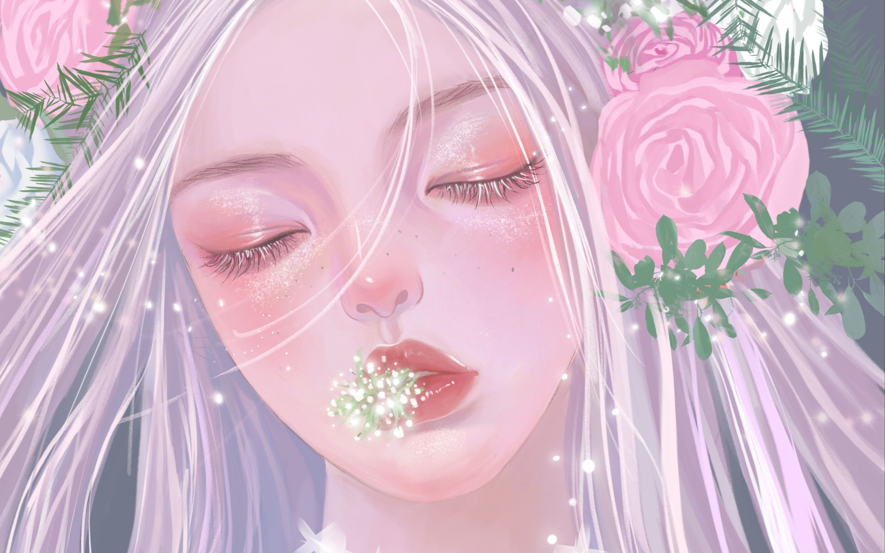 【procreate伪厚涂教程】唯美浪漫粉紫色系韩风头像插画(绘画全过程