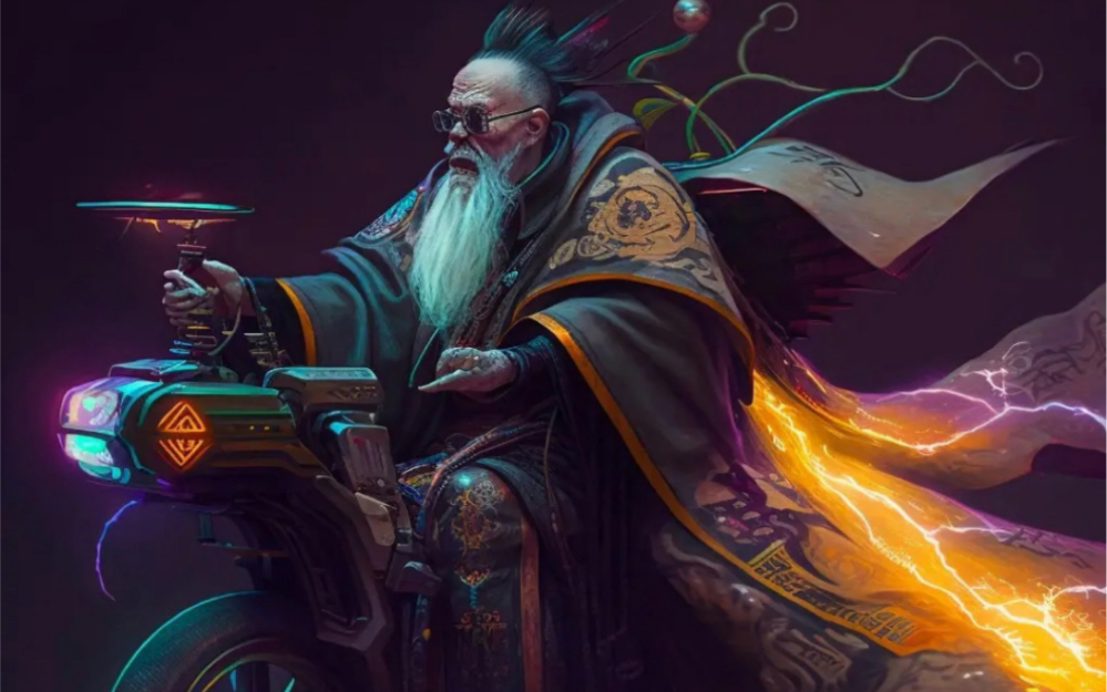 aigc赛博道士狂飙电摩托