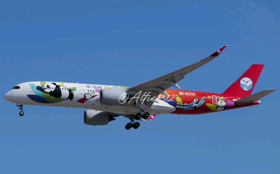 川航359"熊猫之路"彩绘 b32ag 北京首都36r跑道落地