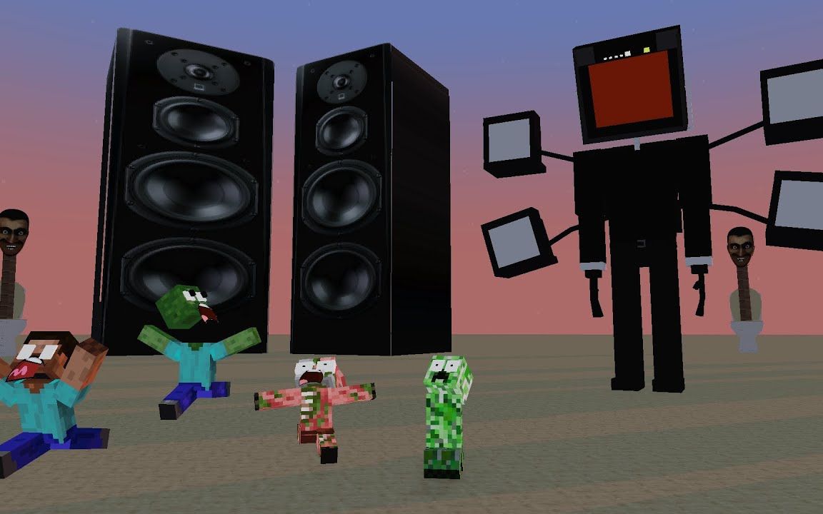 怪物学校 - 斯基比迪厕所 vs 电视人家庭 - minecraft 动画