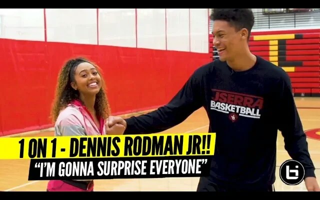 罗德曼之子Dennis Rodman Jr 和女主持人单挑投篮!哔哩哔哩bilibili