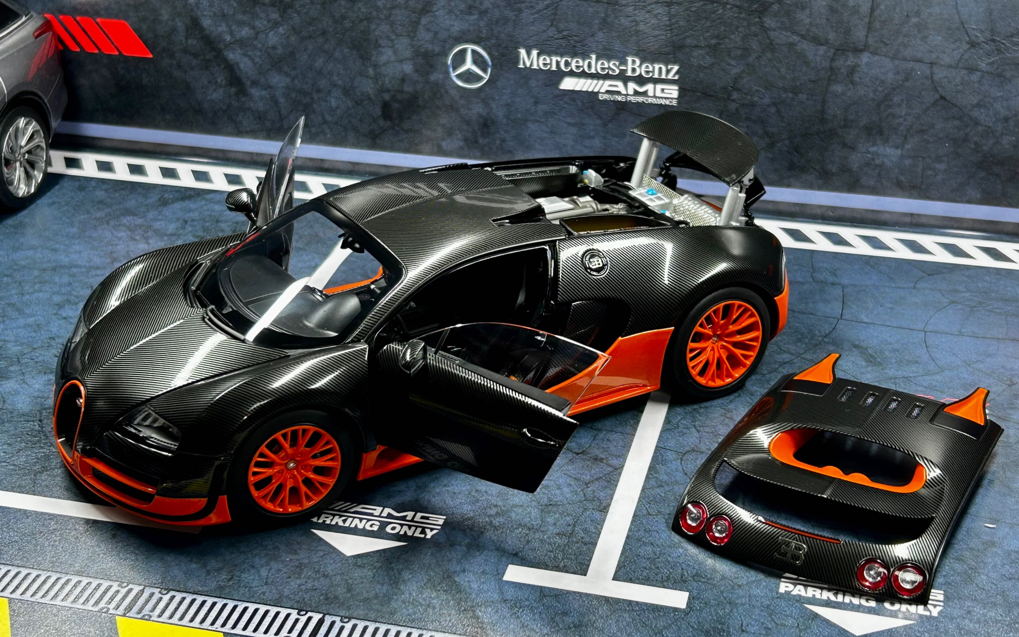 autoart碳橙布加迪威龙ss车模,纯碳车身真的很美,碳橙是布加迪威龙最