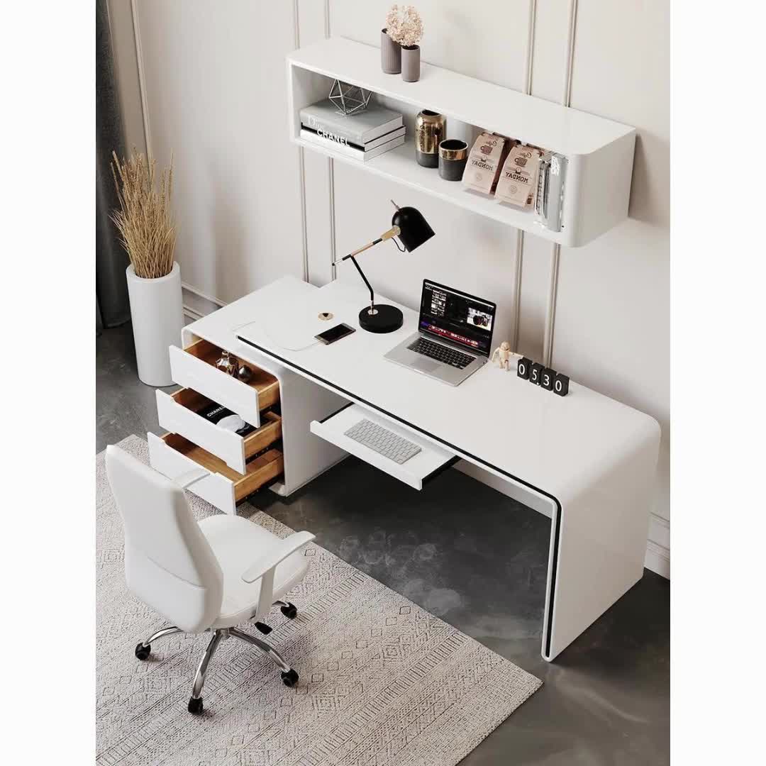 【94元券】奶油风转角书桌书架一体轻奢现代简约家用电脑桌台式卧室