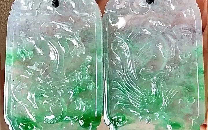 缅甸老坑天然a货翡翠玉石雕刻冰种辣绿龙凤牌翡翠吊坠挂件