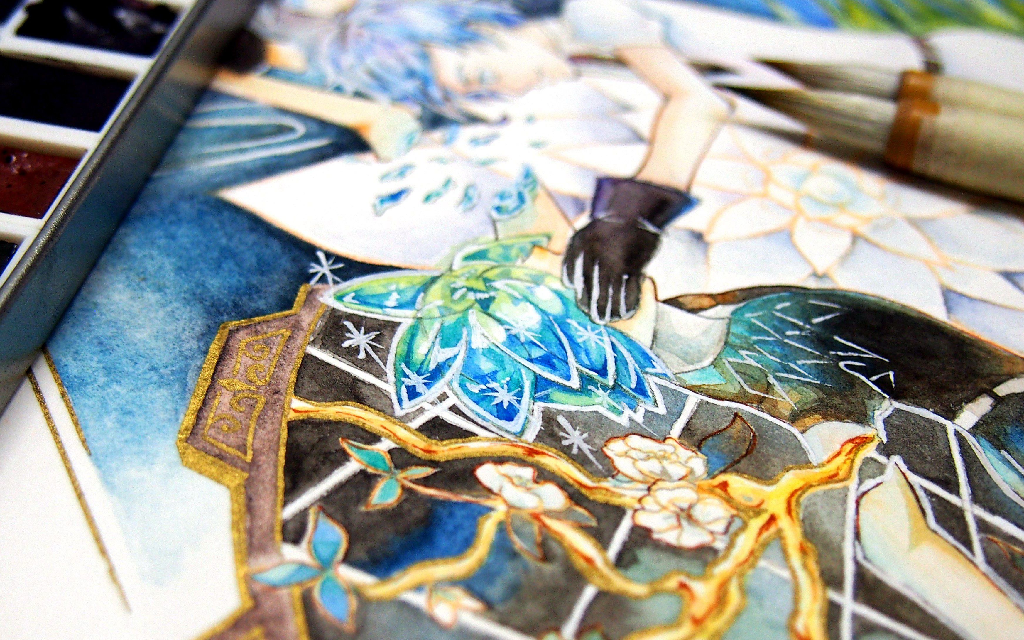 【水彩过程】画一下宝石之国的冬巡组,能坚持完开头应该就是真爱了吧?