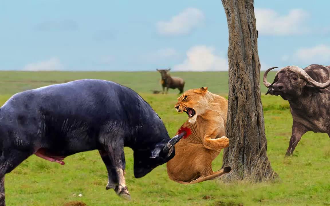 狮子被水牛反击时不敢相信自己的眼睛_哔哩哔哩 (゜-゜)つロ 干杯