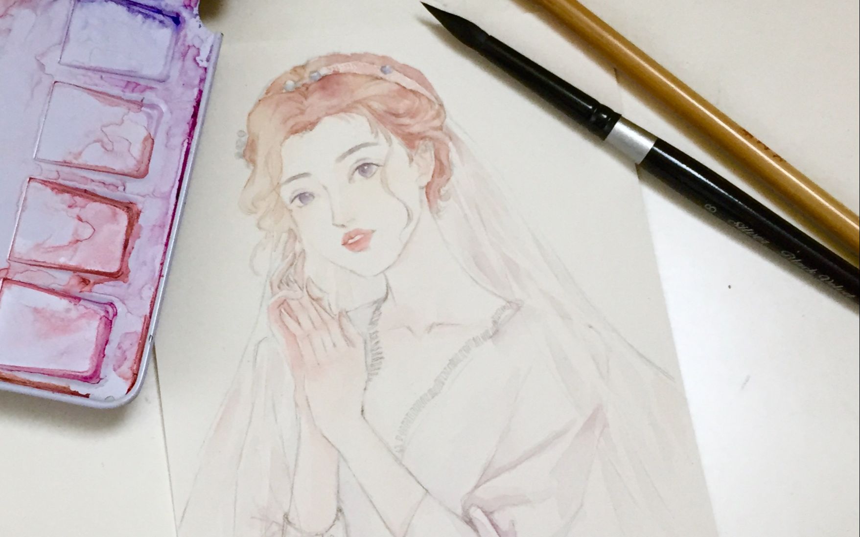 活动作品水彩头像教程戴头纱的小仙女