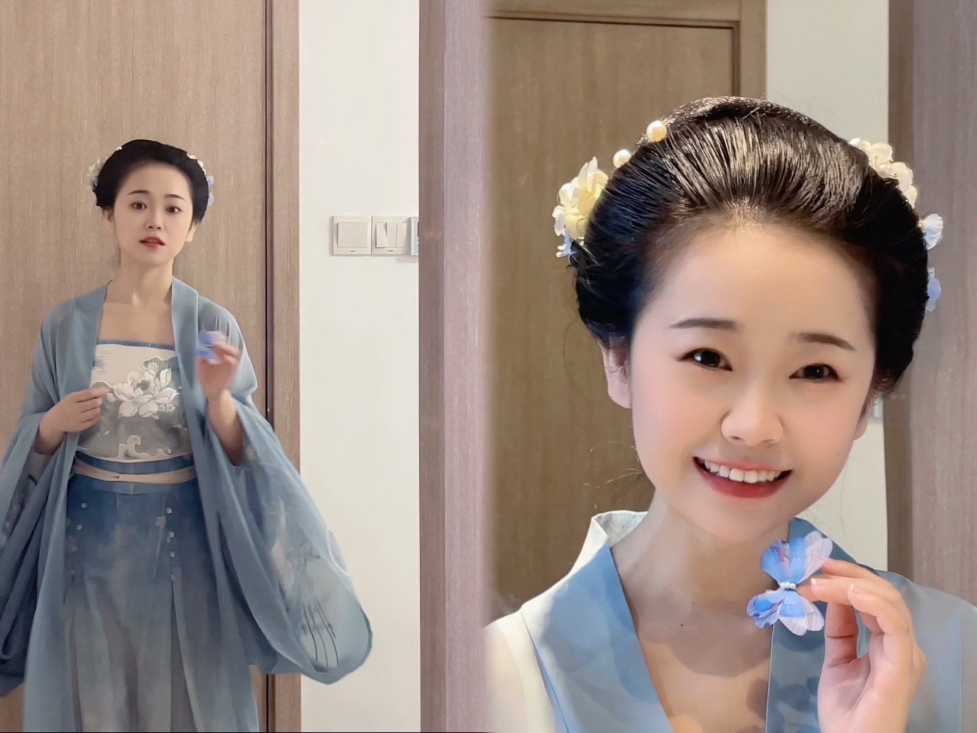 【汉服妆造】燕语花事·夜闻弦歌 不系舟·青莲色,混搭出奇迹