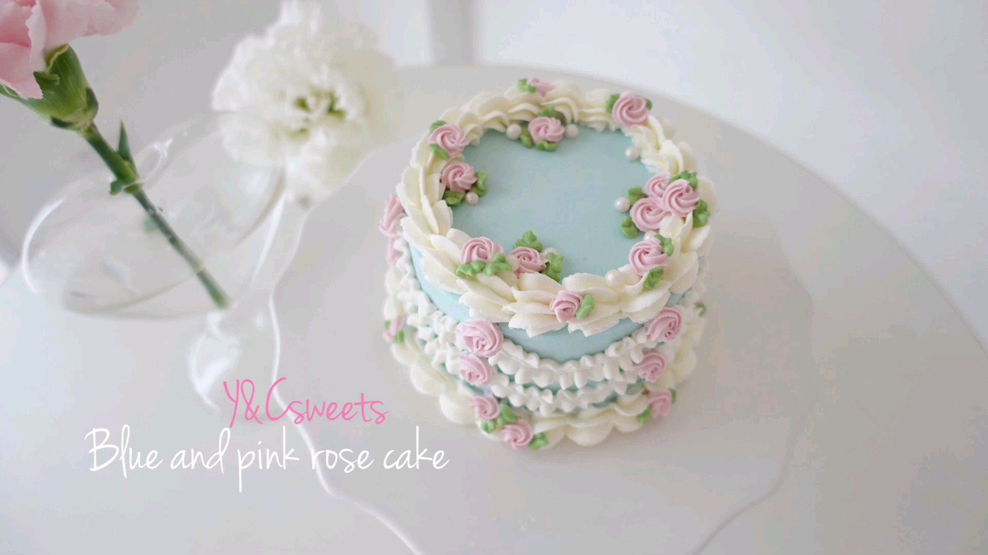 【Cake Teatime】韩国风蓝色粉玫瑰复古蛋糕制作‖ Blue and pink rose cake哔哩哔哩bilibili