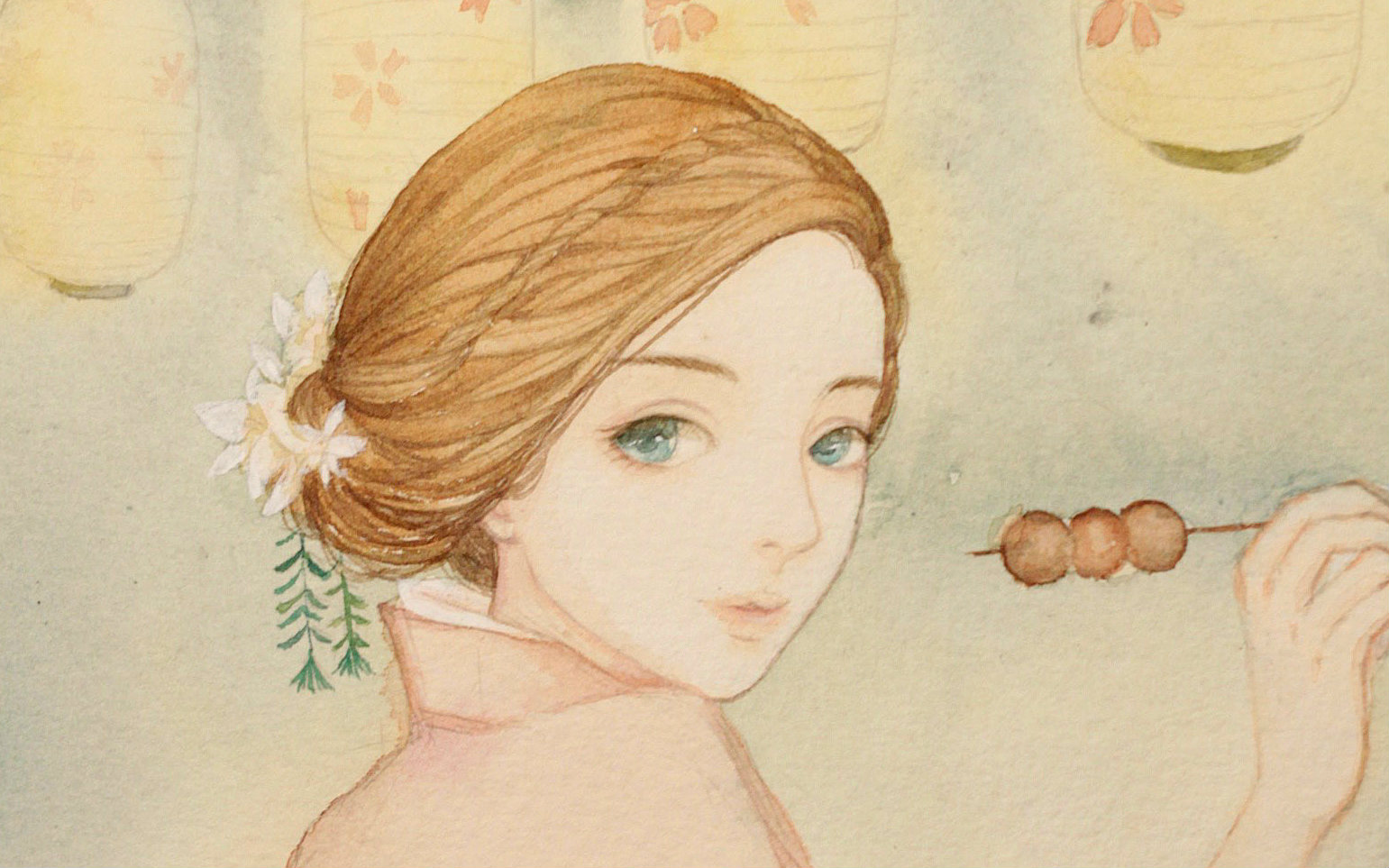 lyna水彩手绘第二十四期——日式和风和服丸子萌妹子人物原创插画少女