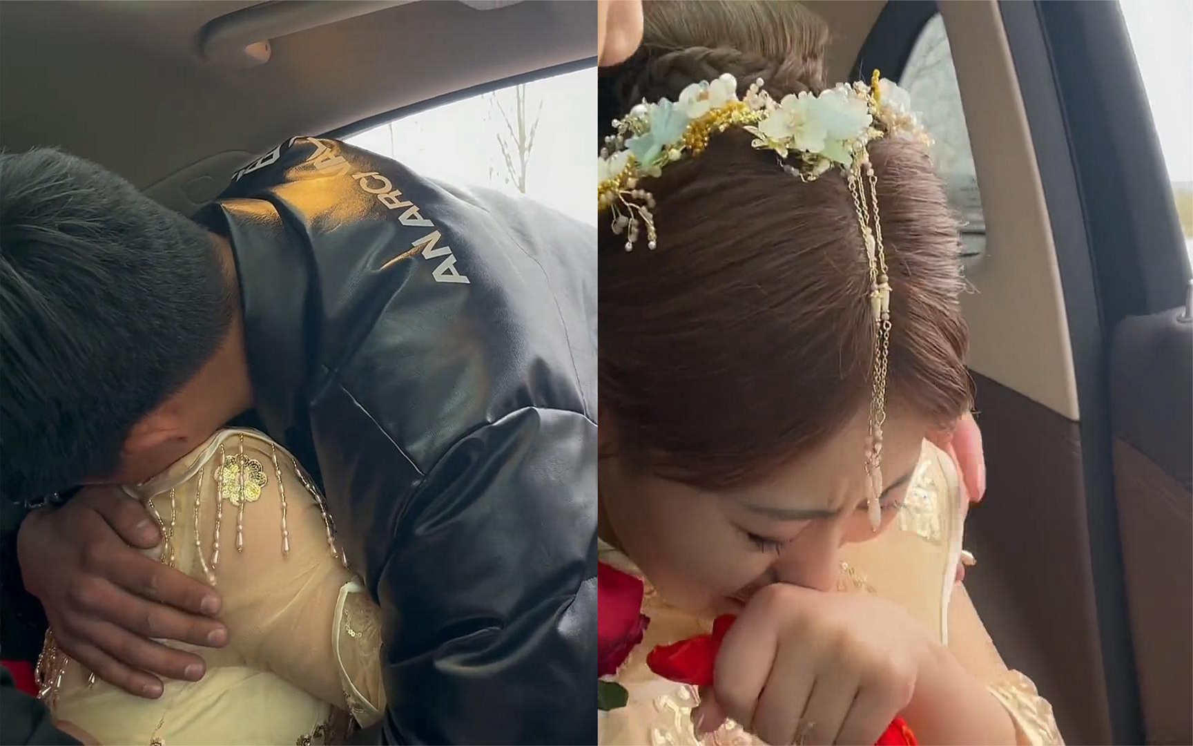 弟弟送亲时突然拥抱姐姐,姐姐一秒落泪低头哭成泪人,画面太感人