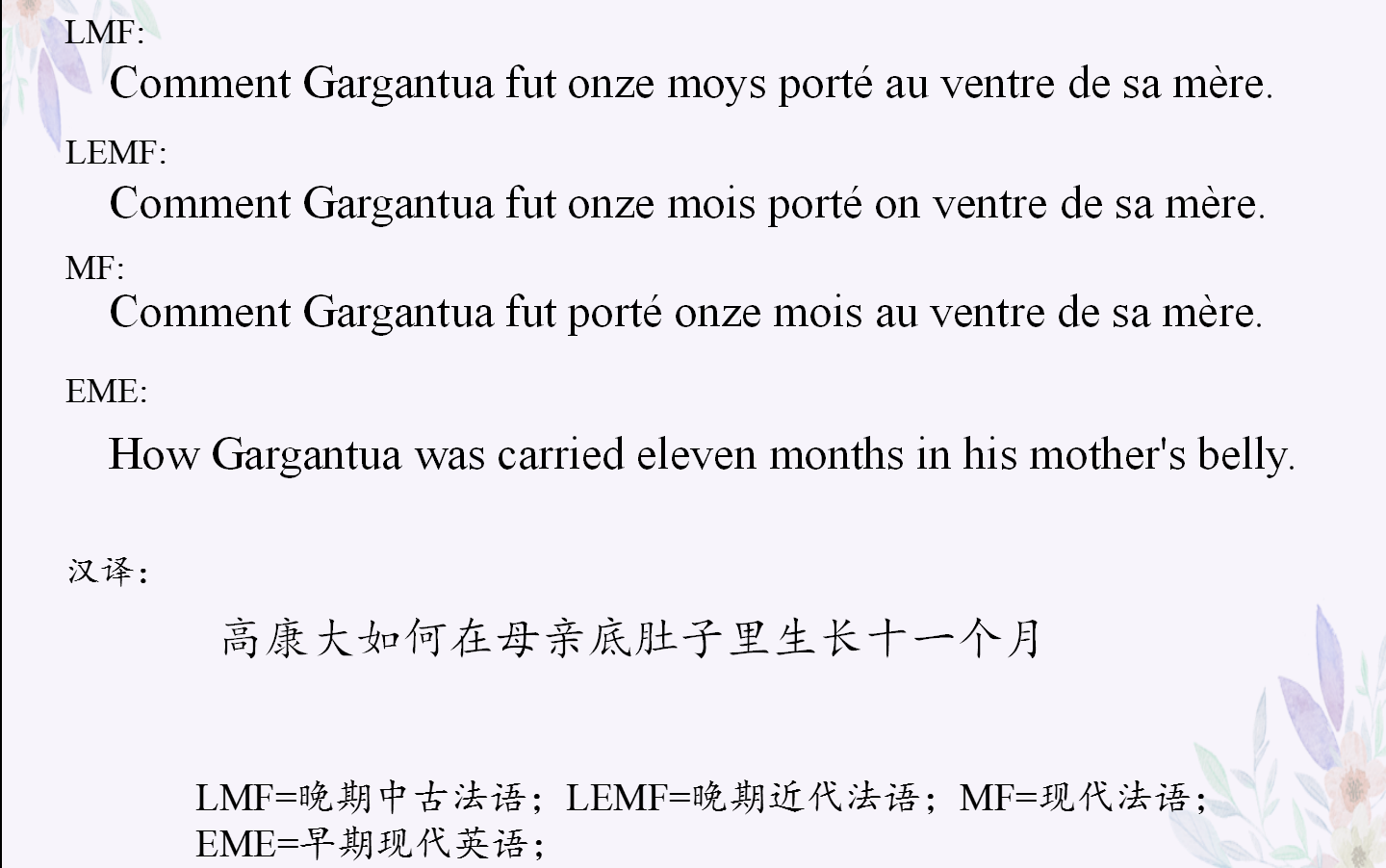 [图]《巨人传》 第三章（有删节） 晚期中古法语、晚期近代法语、现代法语、早期现代英语、汉语对译