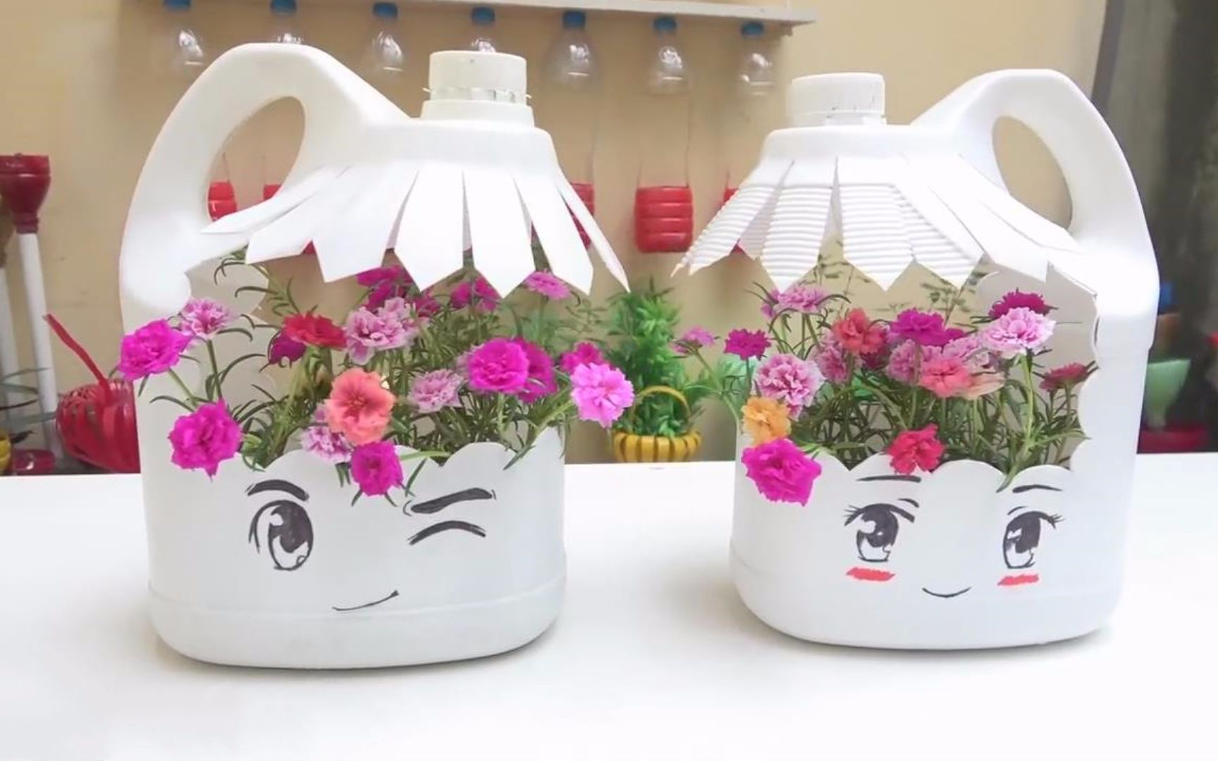 塑料牛奶桶制作花盆图片