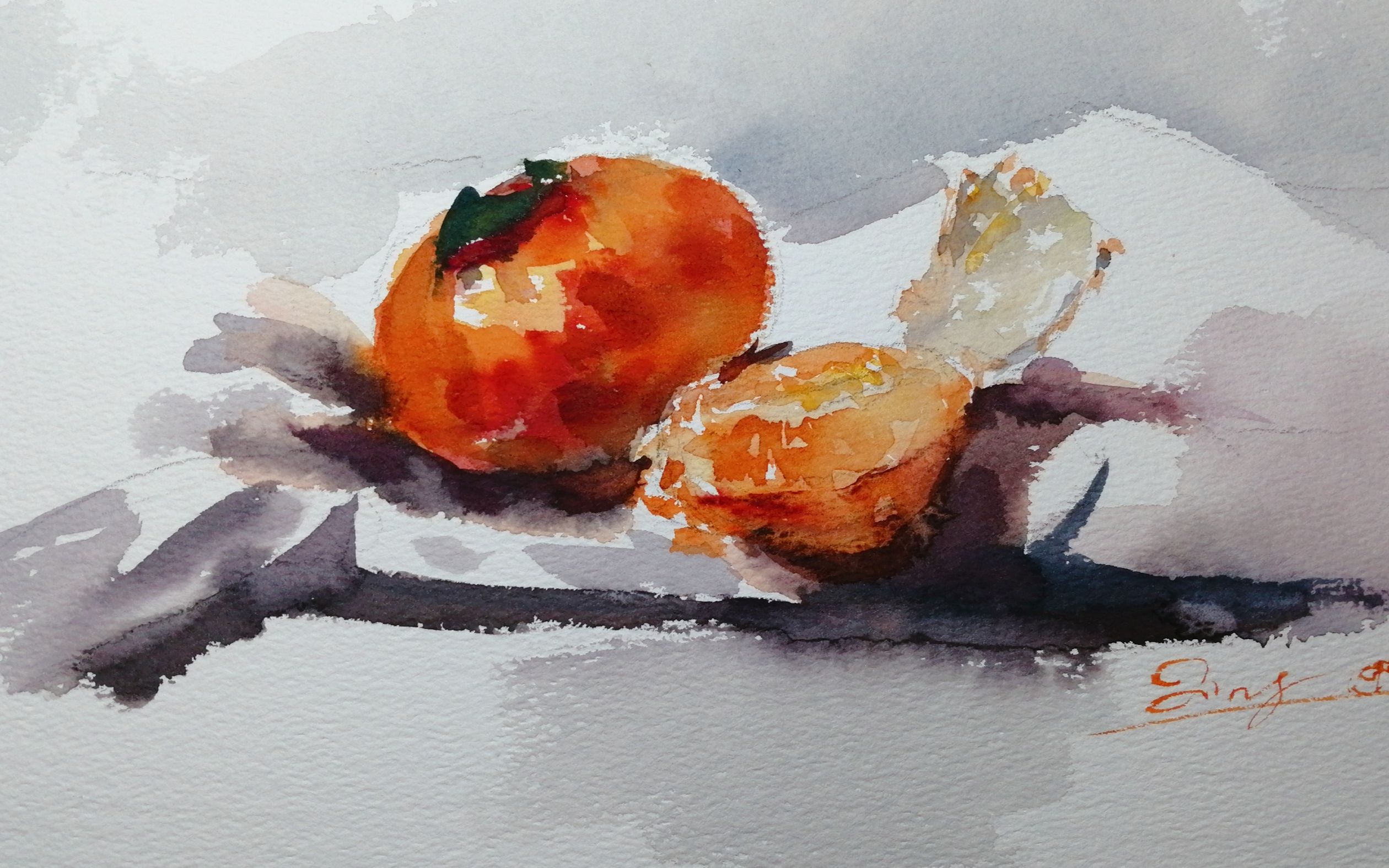 水彩练习单个静物画了个不像橘子的橘子