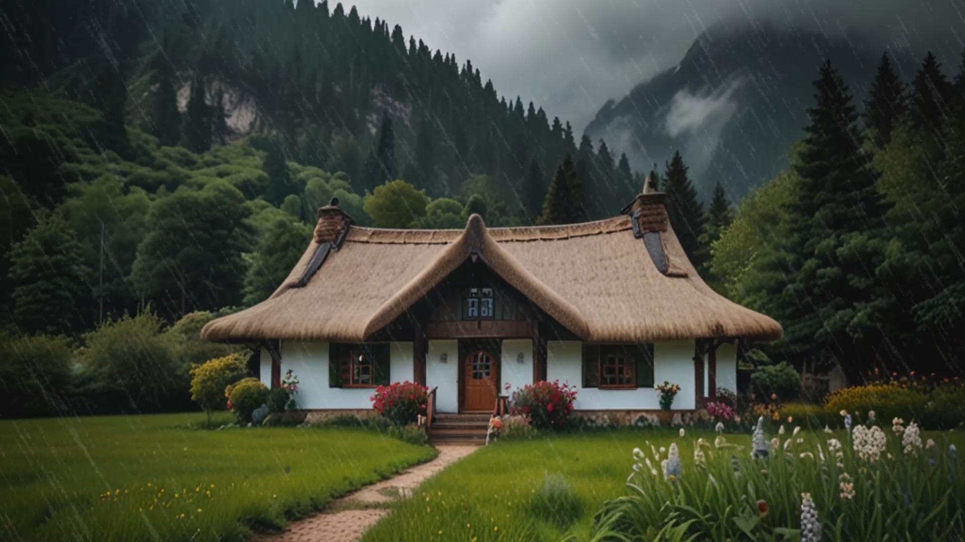 山中露营遇上雷雨天气,在这个茅屋避雨吧,30min雨声白噪声