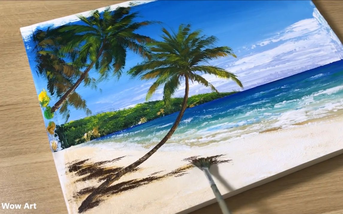 [图]【丙烯画】【绘画教程】【Wow Art】Tropical Paradise Beach-热带天堂沙滩