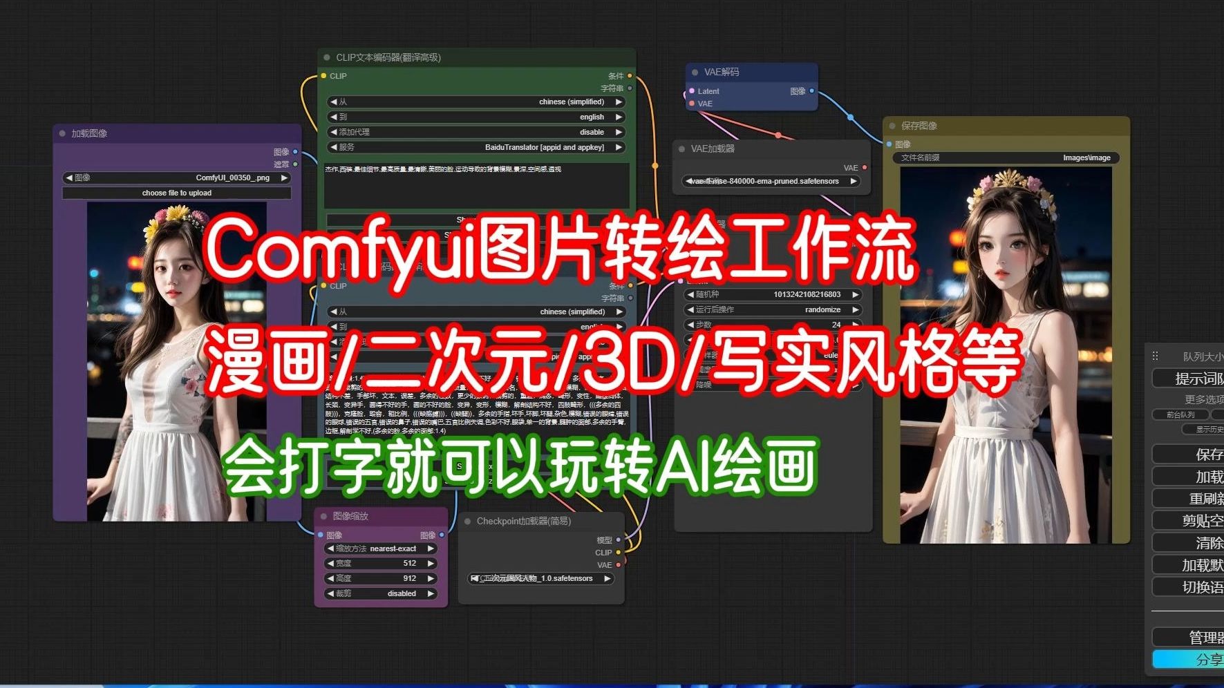 Ai绘画comfyui图片转绘教程让照片变成动漫/卡通/二次元/手绘/漫画风格,手把手保姆式教程哔哩哔哩bilibili