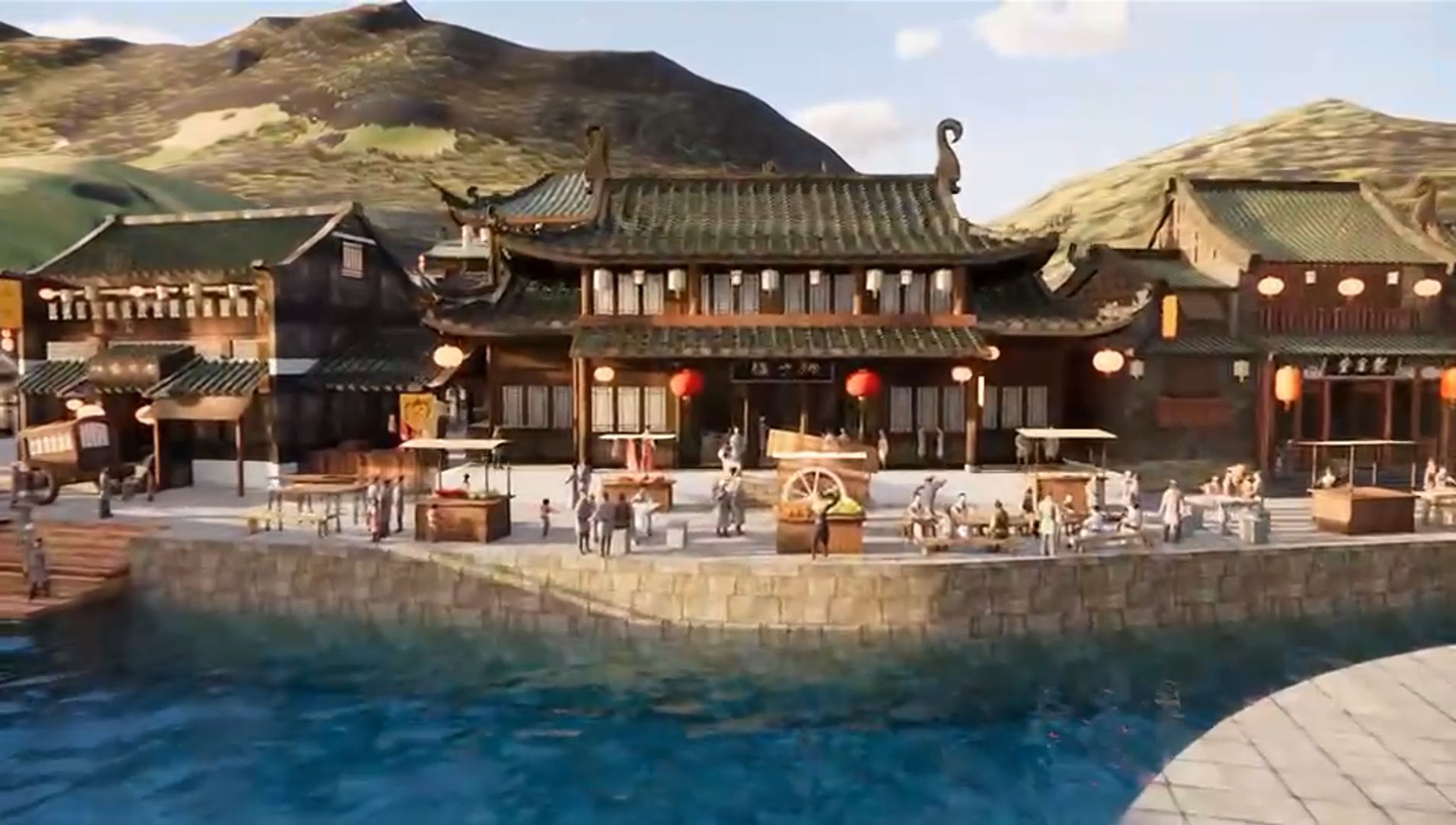 2分45秒古镇古城池古代居民漫游 3dmax动画作业 源文件 作业 场景漫游