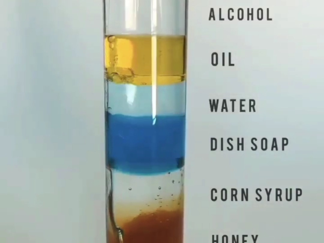 多彩的液体密度梯度玻璃中的液体层精彩的科学实验哔哩哔哩bilibili