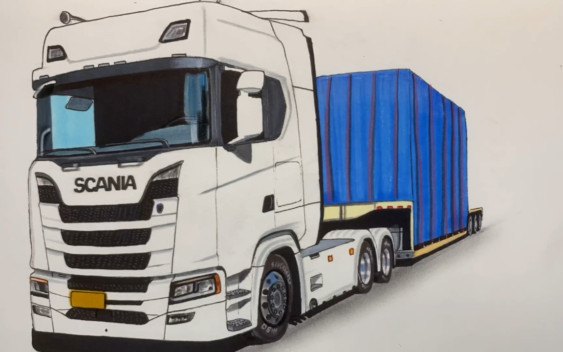 手绘斯堪尼亚半挂牵引车,谢谢支持