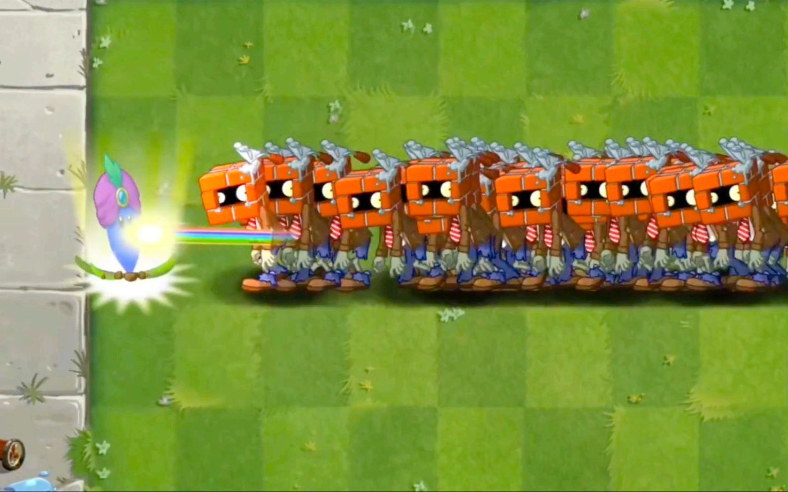 pvz 2:强化植物 vs 99个砖头僵尸! 谁会赢?