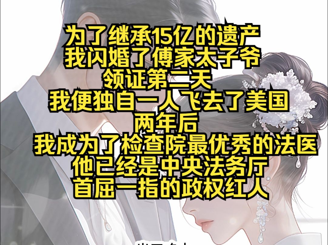 为了继承15亿的遗产,我闪婚了傅家太子爷.领证第二天,我便独自一人飞去了美国,两年后,我成为了检查院最优秀的法医,他已经是中央法务厅首屈一指...