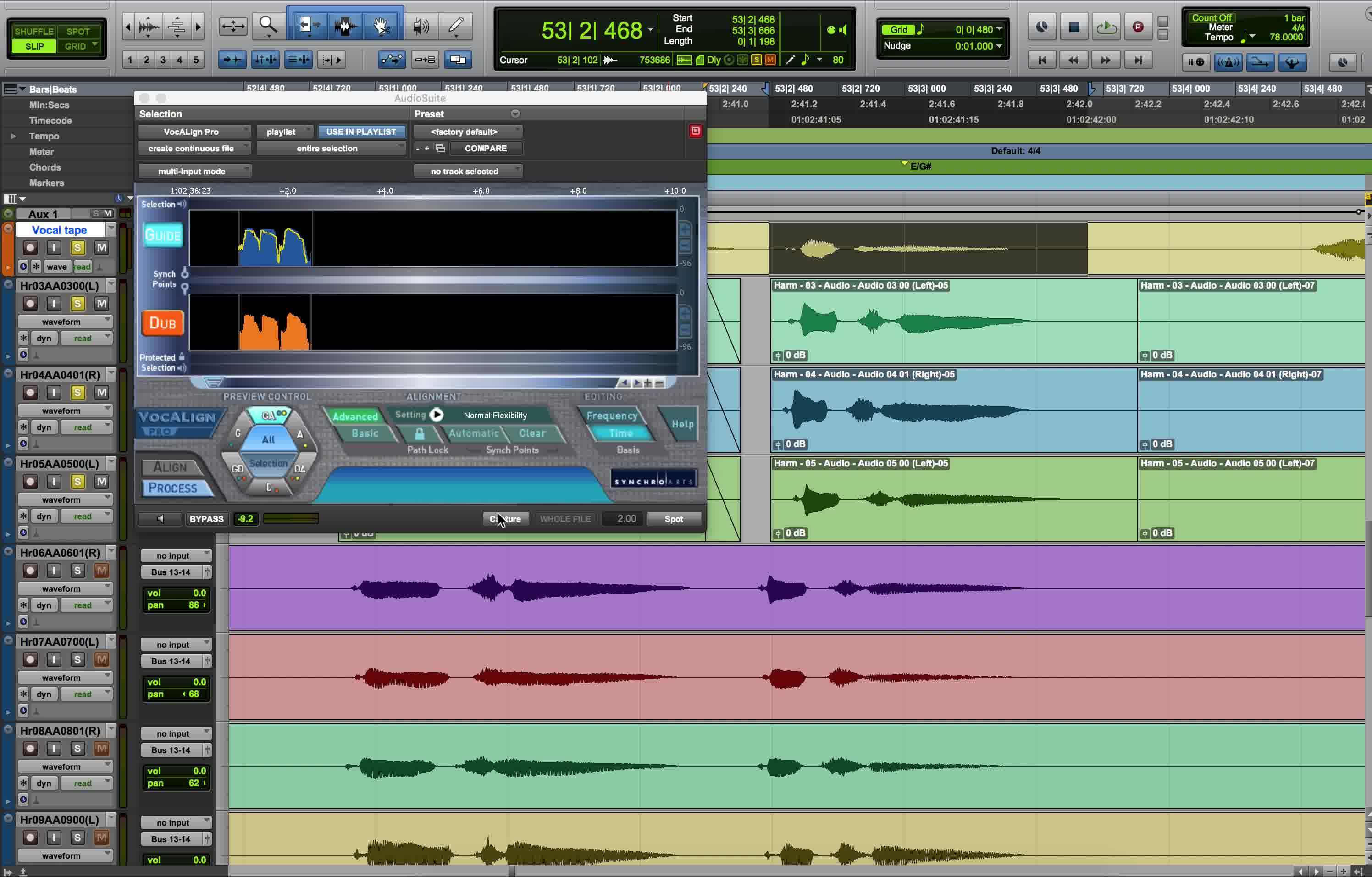 如何在pro tools里快速对齐人声,和声,合唱等