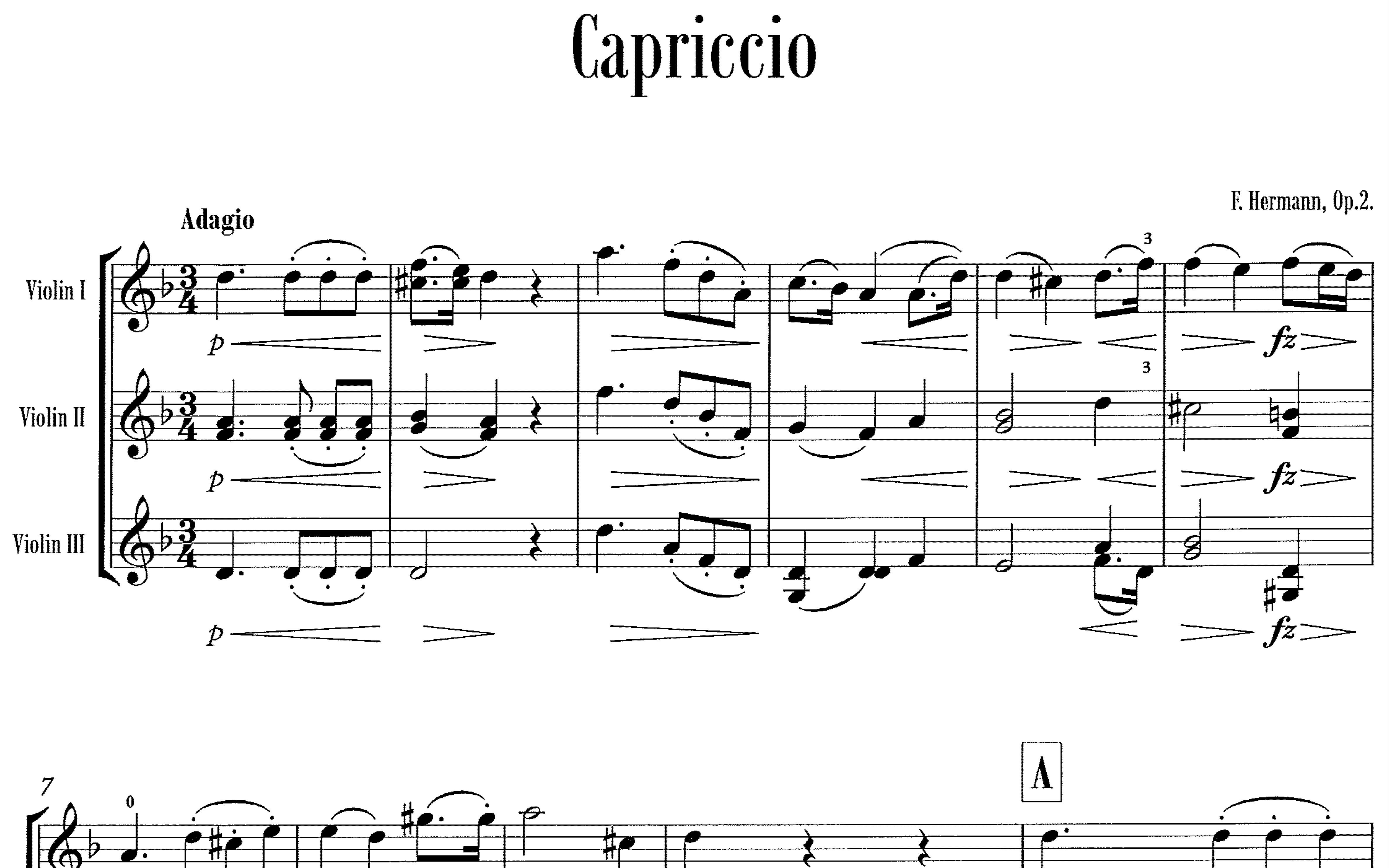 [图]［曲谱同步］［三支小提琴］Capriccio No.1 for 3 Violins 予三支小提琴的第一随想曲 Op.2 By Friedrich Hermann