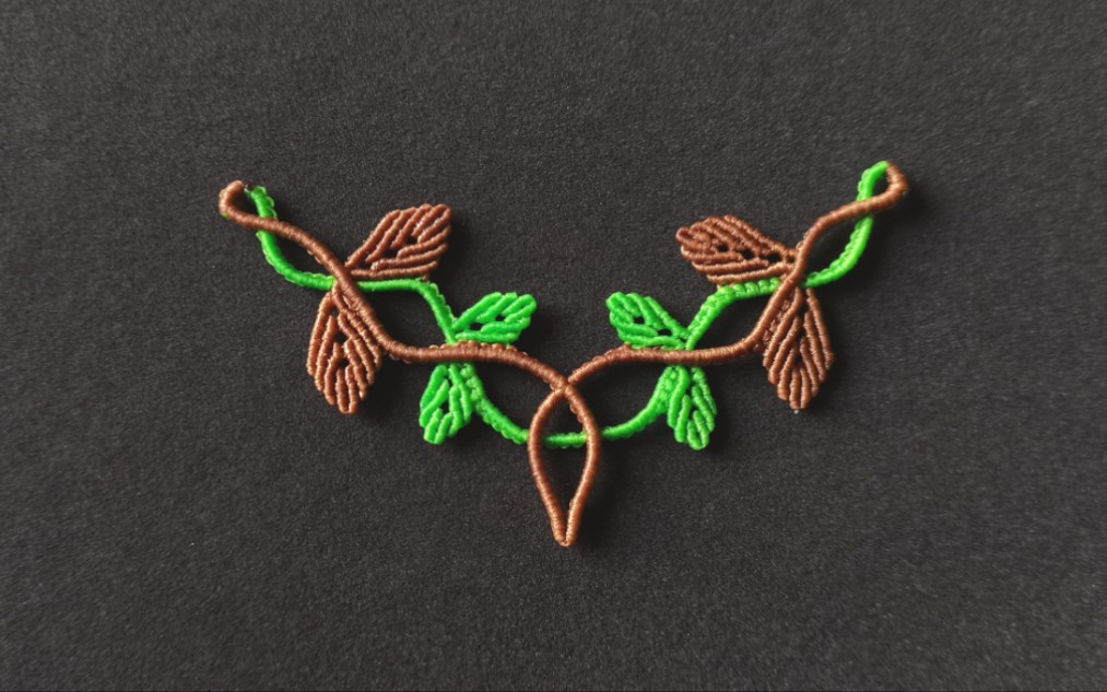 藤蔓叶子编织教程上,可做项链绳锁骨链,斜卷结雀头结编织