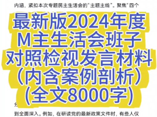 最新版!!2024年度民主生活会班子对照检视发言材料(内含案例剖析)(全文8000字)哔哩哔哩bilibili