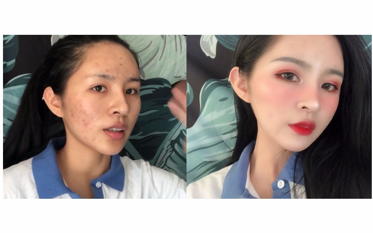 柯大妈9月1日开学妆容红色晒伤妆可躲避军训