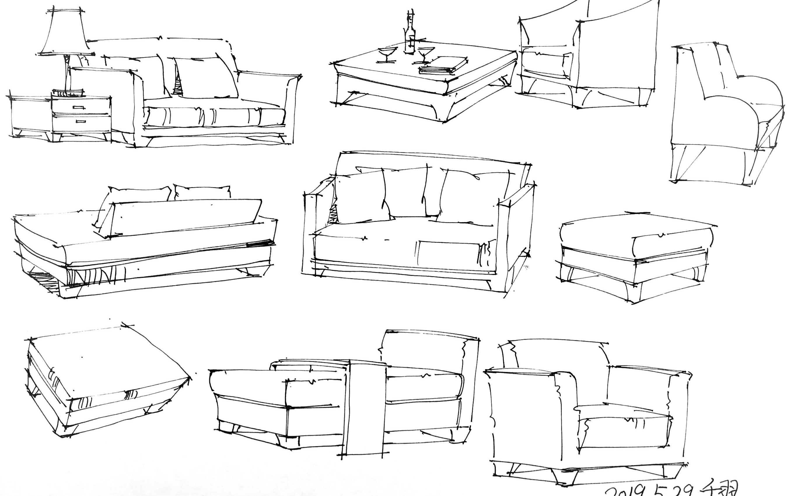 20190529135934沙发室内手绘效果图绘制单体家具小品创意练习临摹
