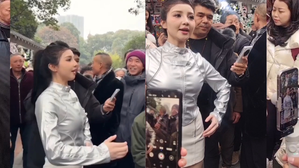 仿真Ai机器人美女莎莎今天惊现成都人民公园,本视频从不同的角度观看,飘虹伴月许昌培拍摄,成都市青白江区姚渡镇红瓦店社区,马坪村,城厢古镇,洛...