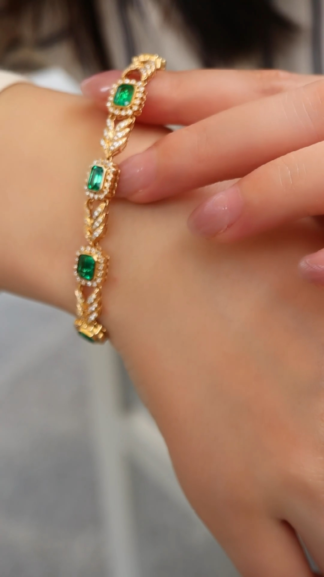 今日份vintage橄榄枝潘杰希尔祖母绿手链 维多利亚风格 皇室复古气质