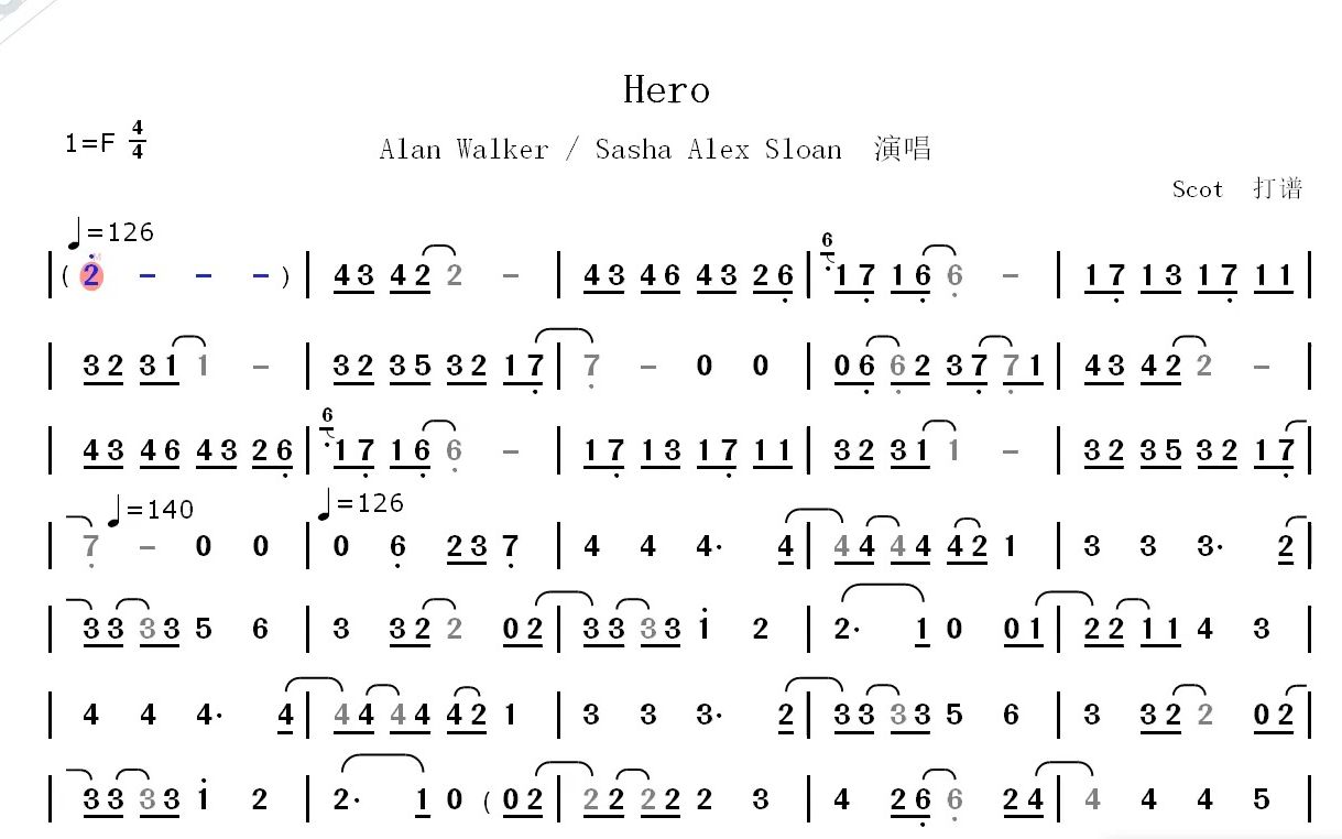 【欧美新歌】hero_alan walker & sasha alex sloan演唱--动态简谱