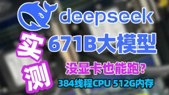 DeepSeek671B满血版大模型性能实测！384线程CPU，512G内存，无显卡的服务器配置能不能跑671B模型？