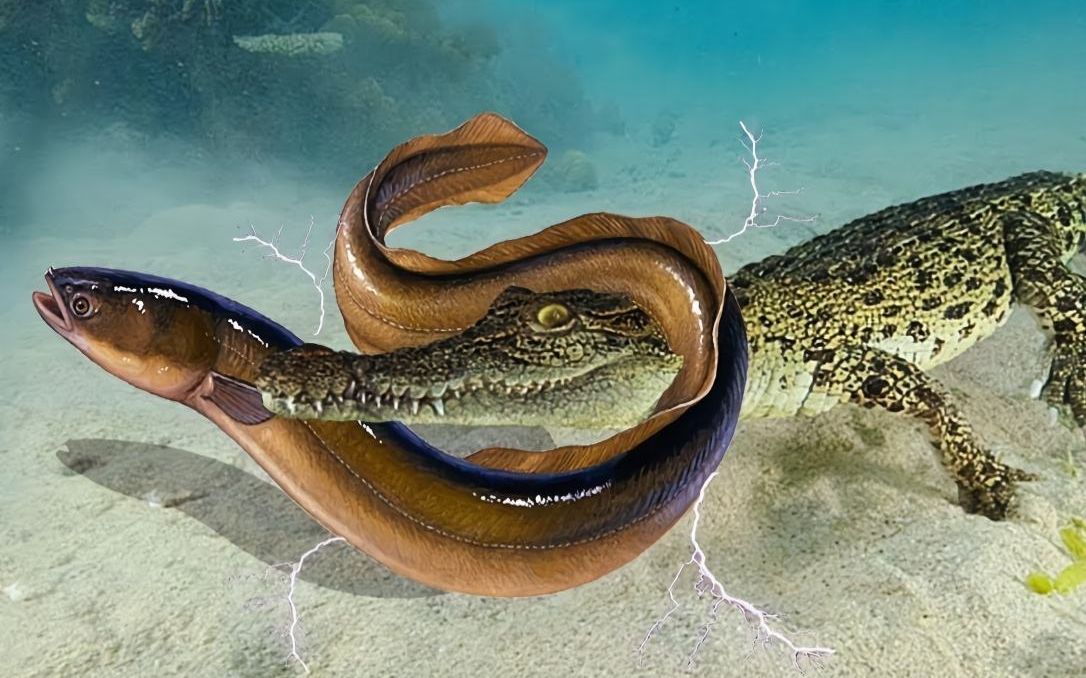 电鳗会不会击倒鳄鱼,老外特意做了个大胆的实验,难怪它没有朋友_哔哩