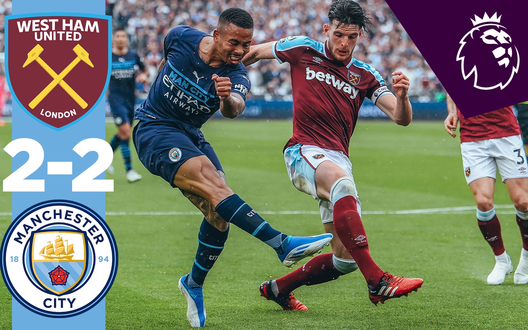 连扳两球,曼城客场战平西汉姆联