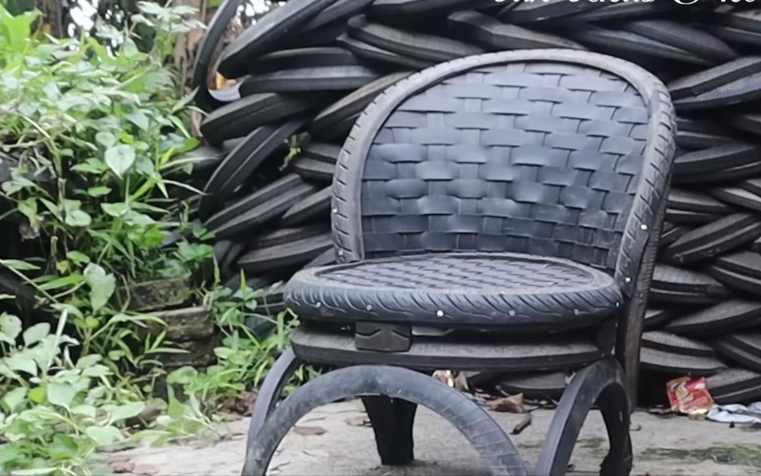 聪明小伙用废弃轮胎手工制作漂亮椅子,简直太不可思议了