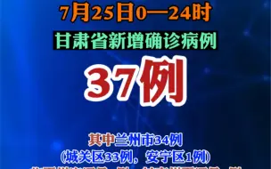 Download Video: 7月25日0—24时，甘肃省新增确诊病例37例,其中兰州市34例(城关区33例，安宁区1例)、临夏州广河县2例、甘南州夏河县1例