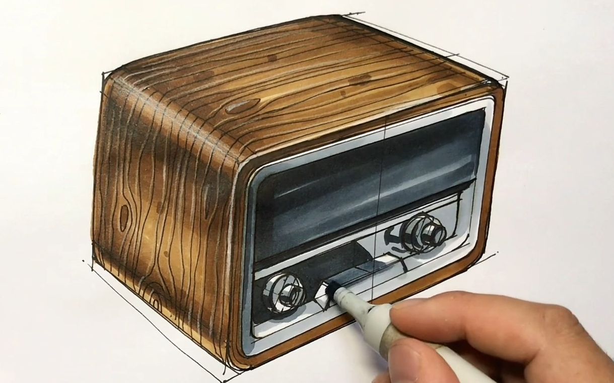 五分钟学会-马克笔木材质刻画【工业/产品设计手绘】