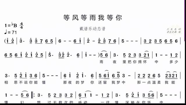 《等风等雨我等你》新歌快递,戴谱乐读谱机制作分享,伴奏动态谱,同步
