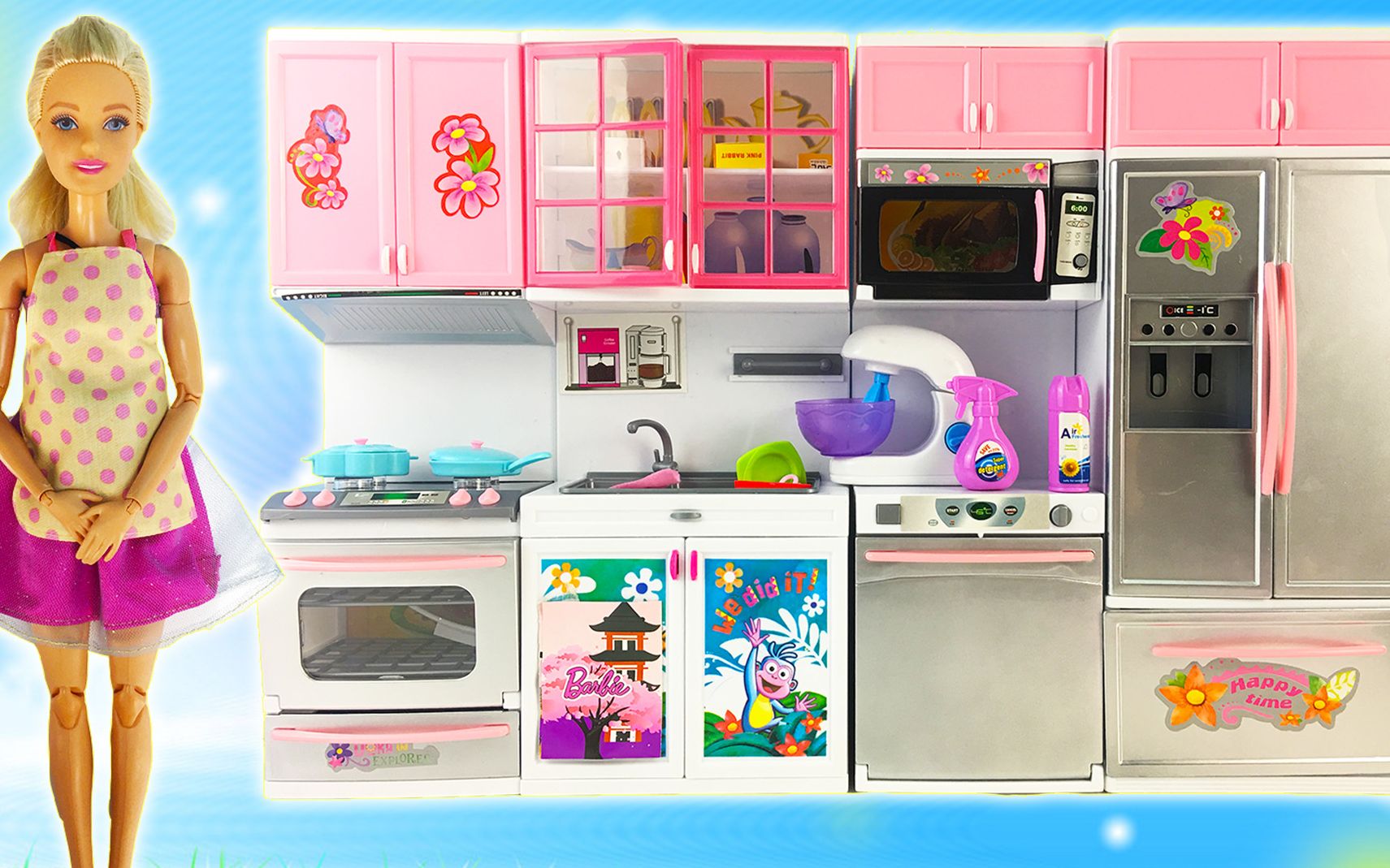 芭比娃娃厨房玩具,芭比去超市买食材回家下厨