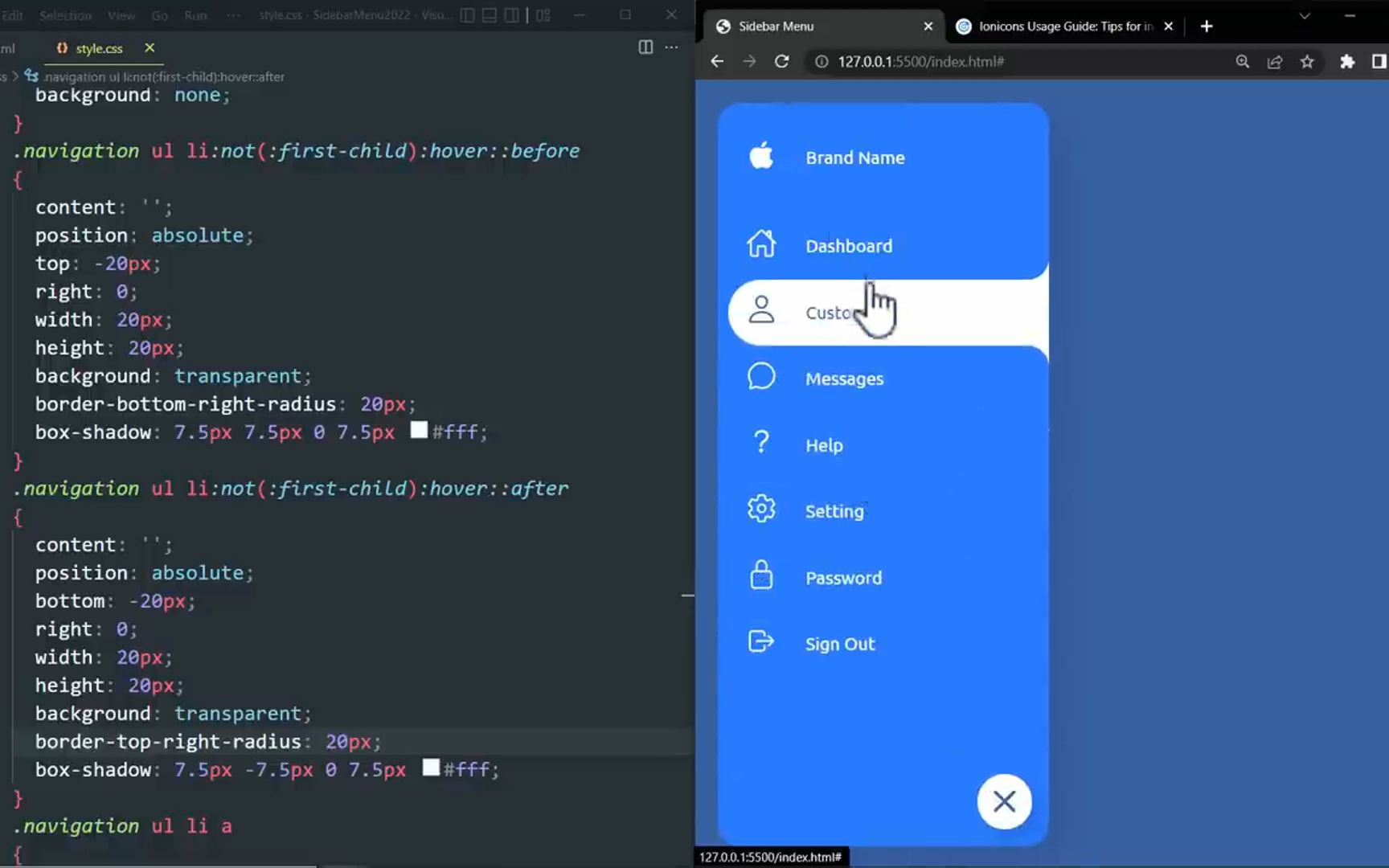 web前端小练习之仪表板侧边栏菜单