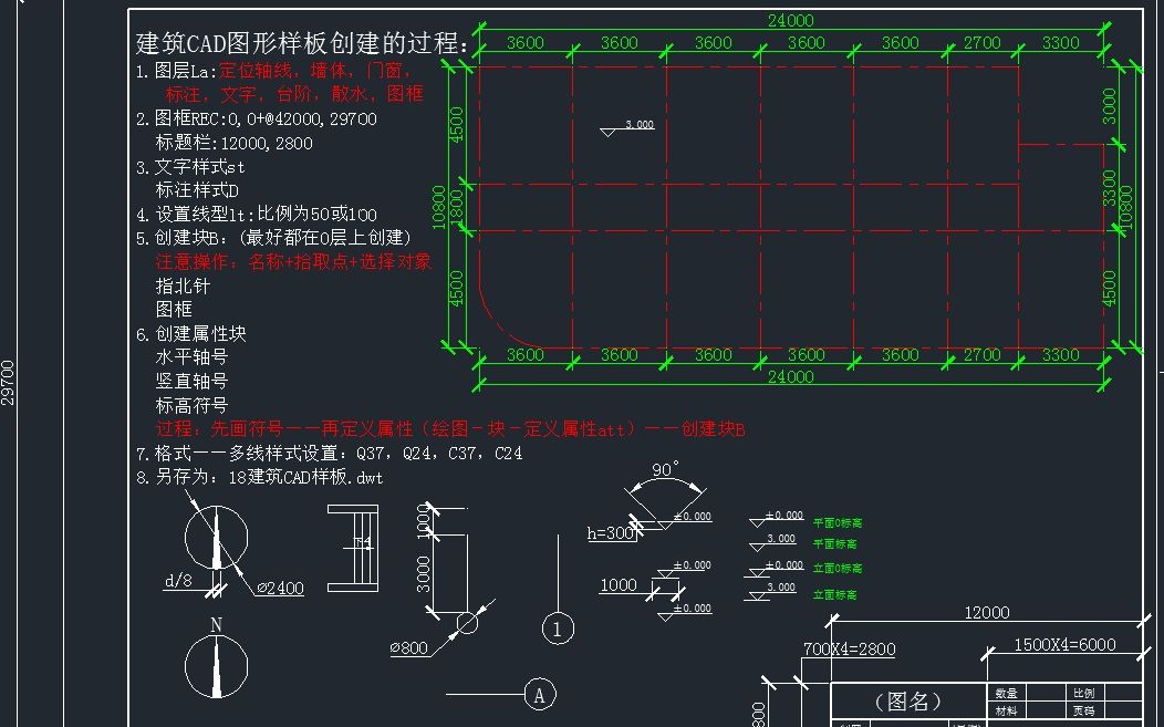 10建筑CAD图形样板创建过程C—指北针块、标高属性块的创建哔哩哔哩bilibili