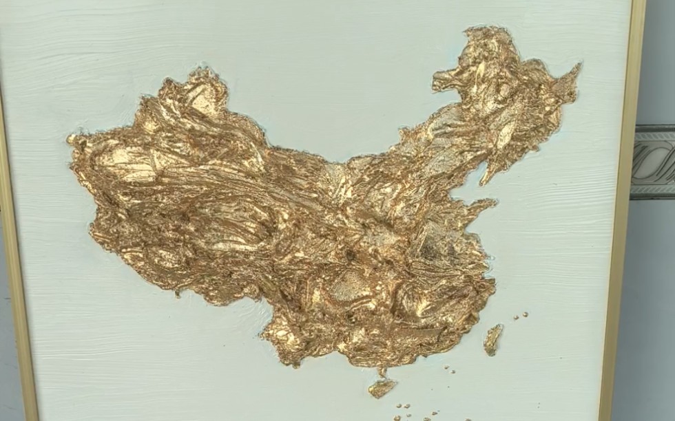 我的祖国纯手绘厚肌理立体浮雕金箔画