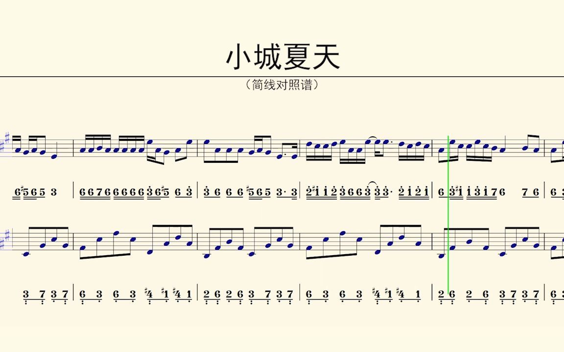 [图]钢琴谱：小城夏天-简单完整版（简线对照谱）