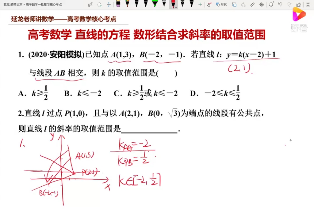 直线的方程 数形结合求斜率的取值范围哔哩哔哩bilibili