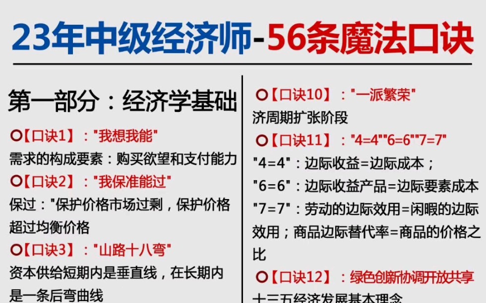 【陈识经济师】23年中级经济师必背56条魔法口诀哔哩哔哩bilibili