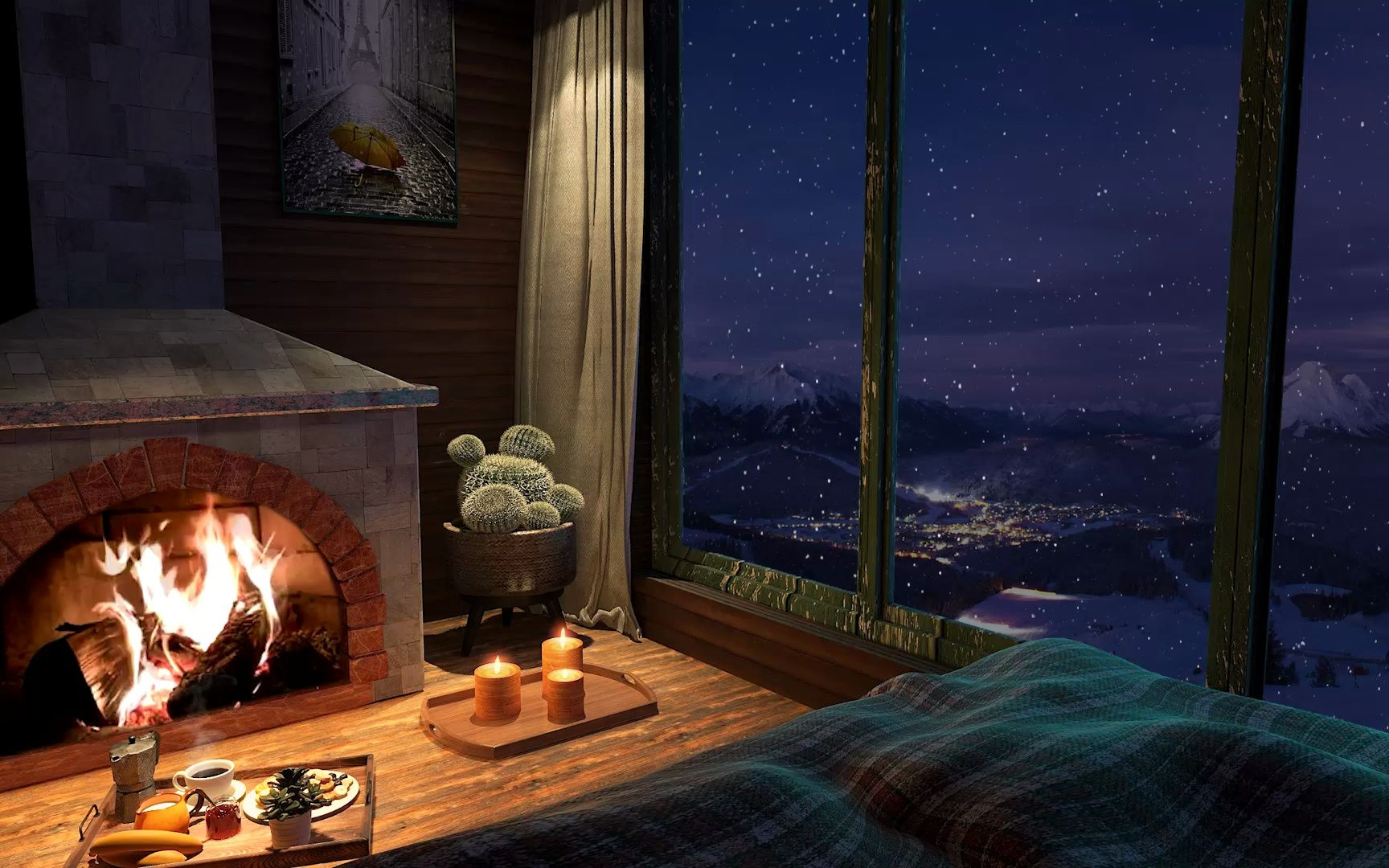 冬日温馨的小木屋丨听着温暖的壁炉声,伴随着窗外的飘雪安静入睡丨